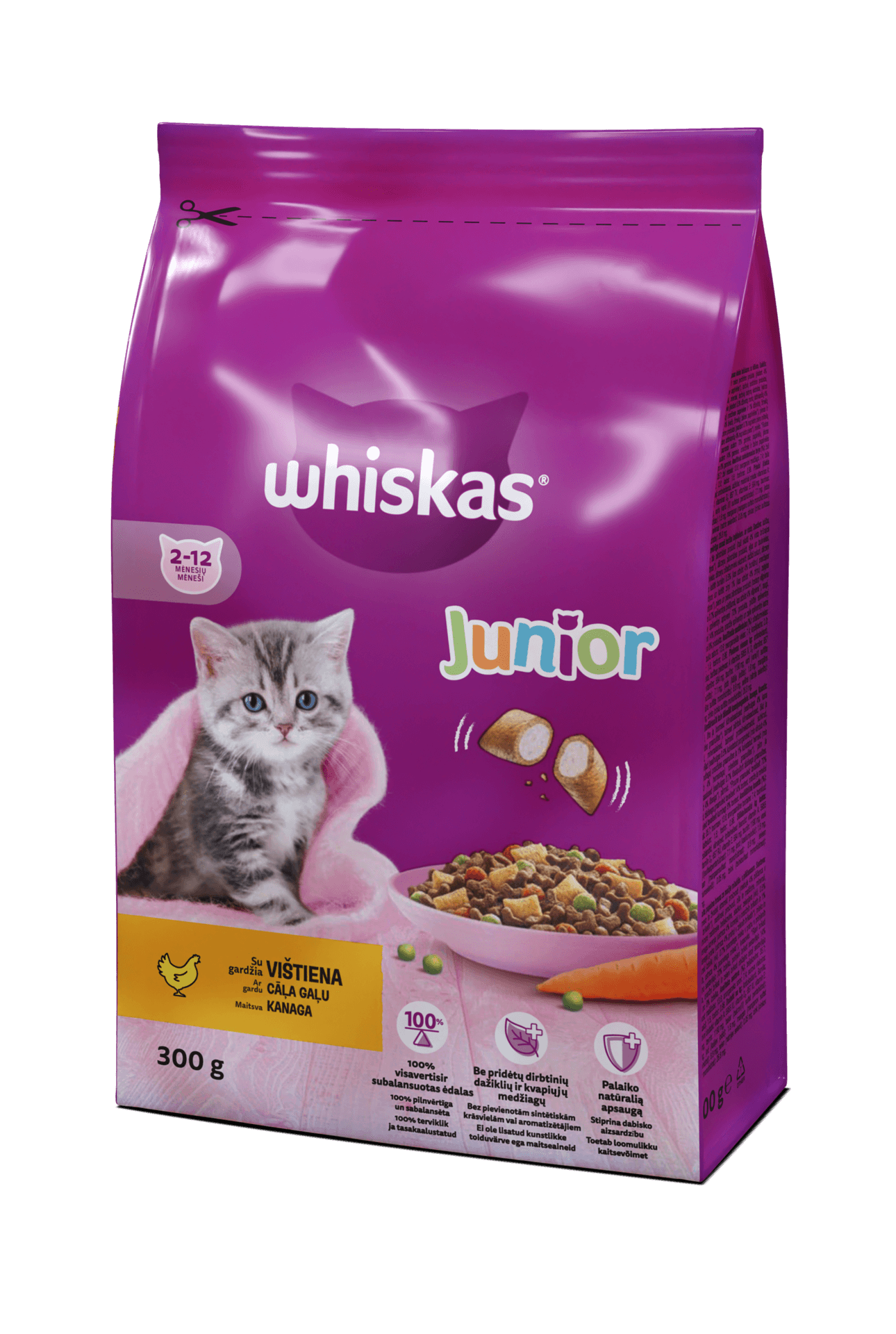 Whiskas Junior sausā barība ar cāļa gaļu, 300g
